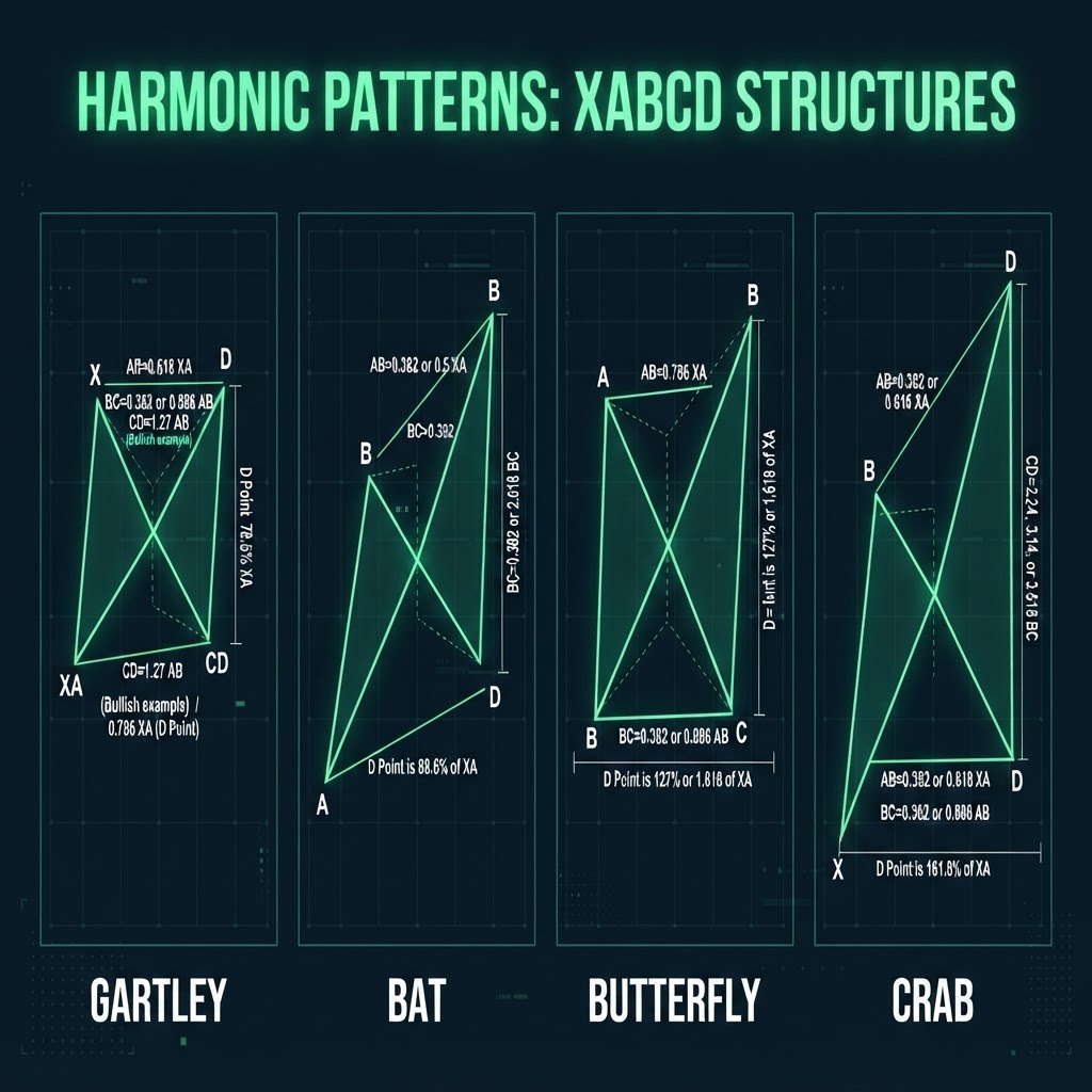 Gartley, Bat, Butterfly and Crab patterns compared