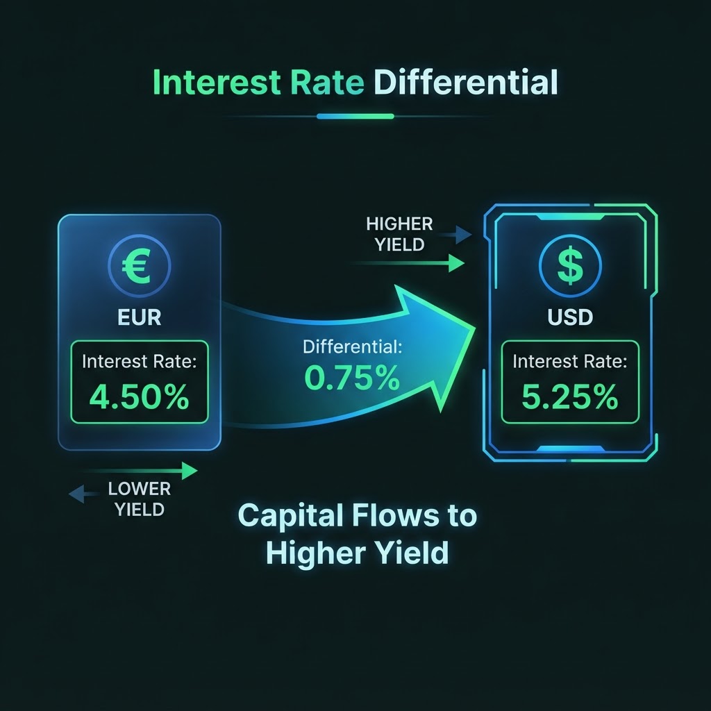 Interest rate differential between two currencies driving capital flows