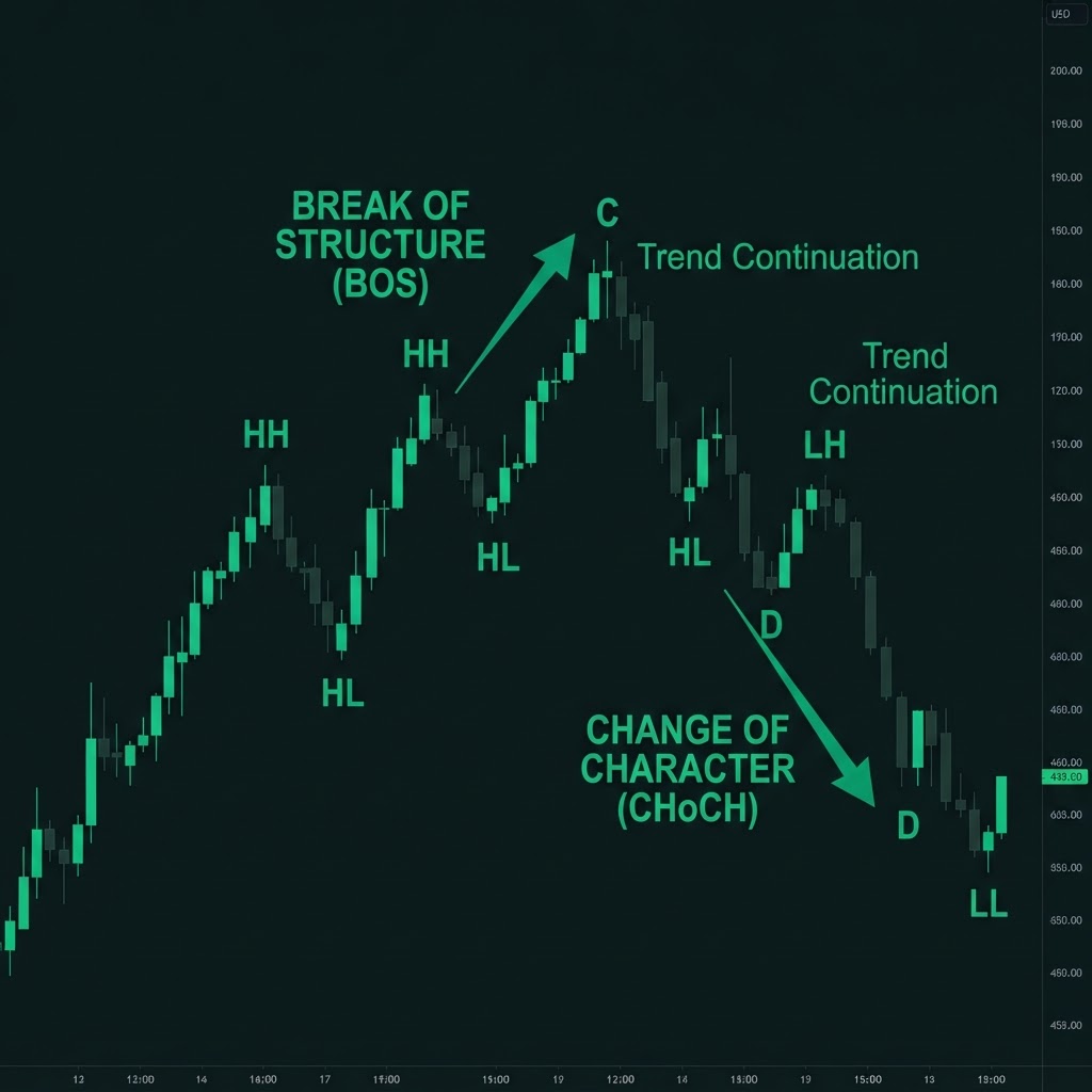 Break of Structure (BOS) and Change of Character (CHoCH)