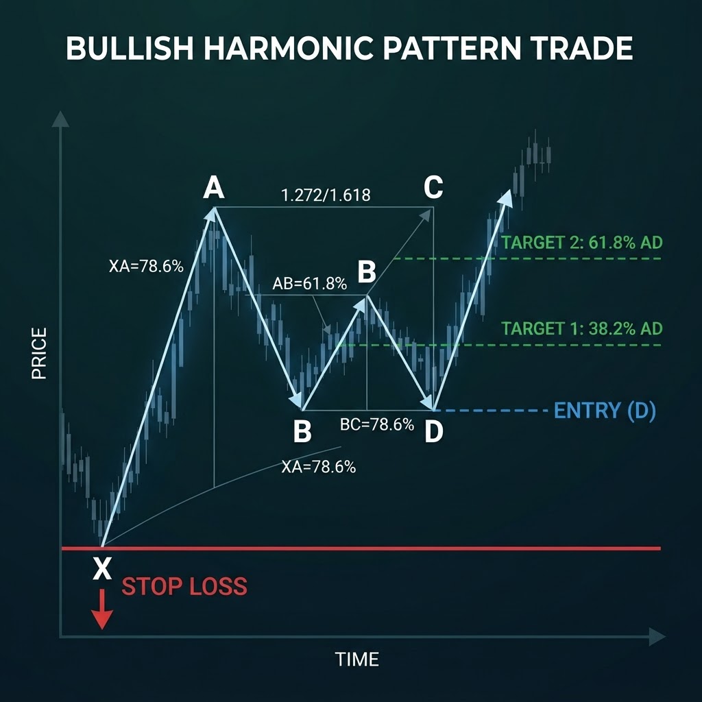 Harmonic trade with entry, stop and targets