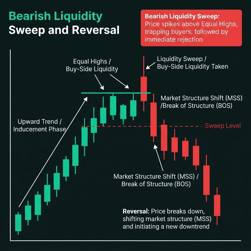 Bearish liquidity sweep and reversal