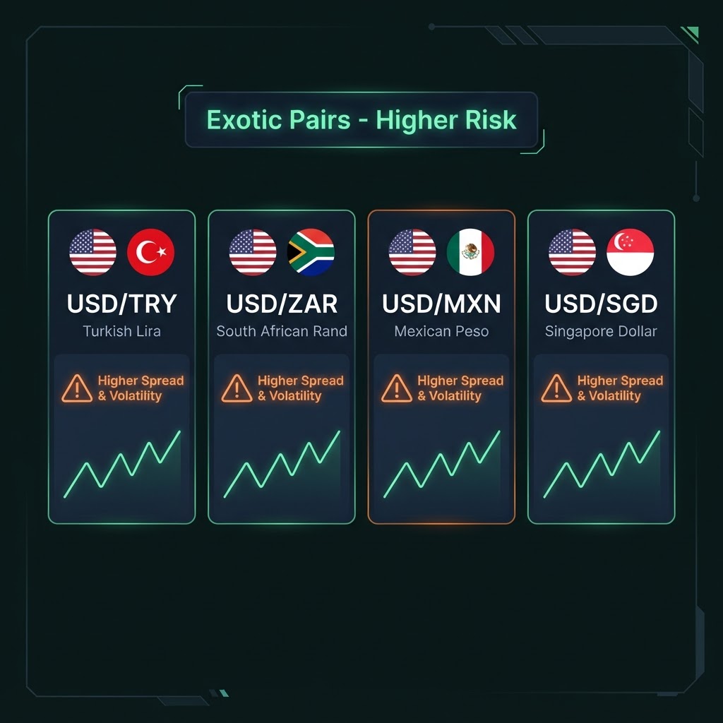 Exotic currency pairs: USD/TRY, USD/ZAR, USD/MXN with higher risk warning