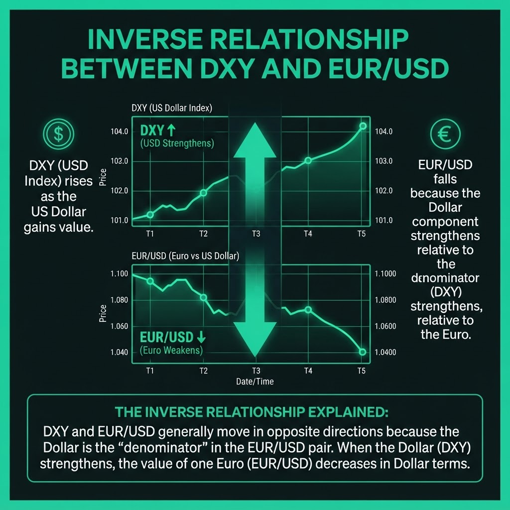 Inverse relationship between DXY and EUR/USD