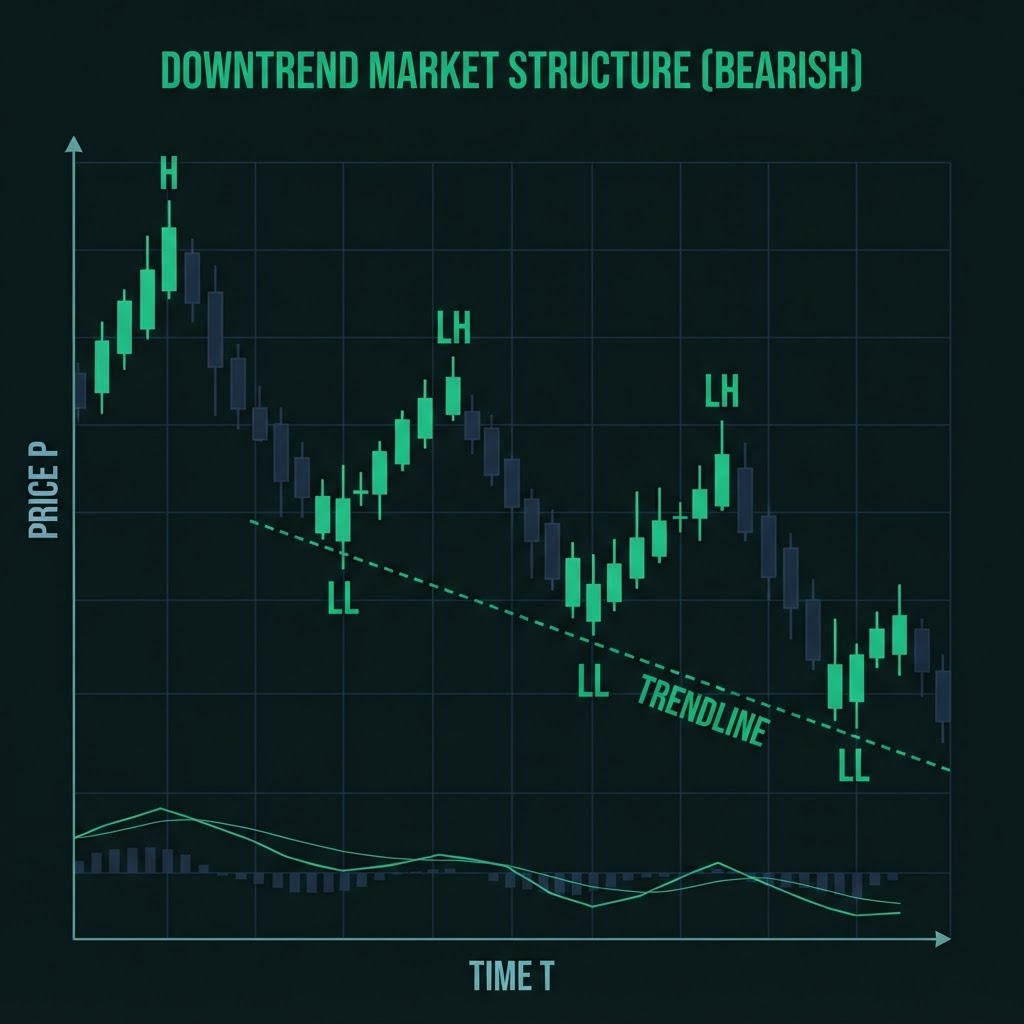 Downtrend Market Structure with Lower Highs and Lower Lows