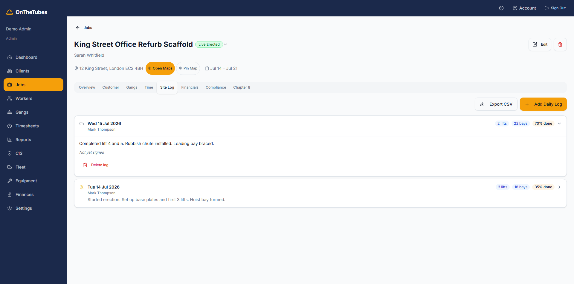 Daily site logs