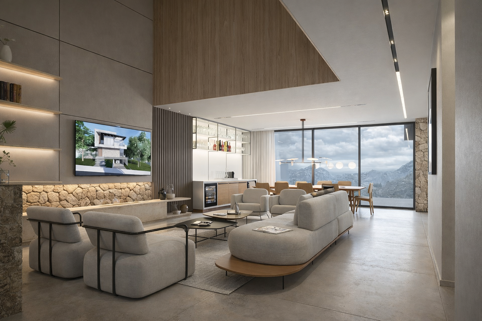 Living, Cozinha e Bar Gourmet Integrados