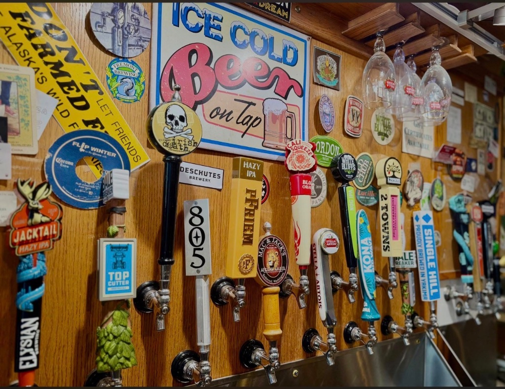 Brick House Pizza beer taps — ice cold craft beer on tap