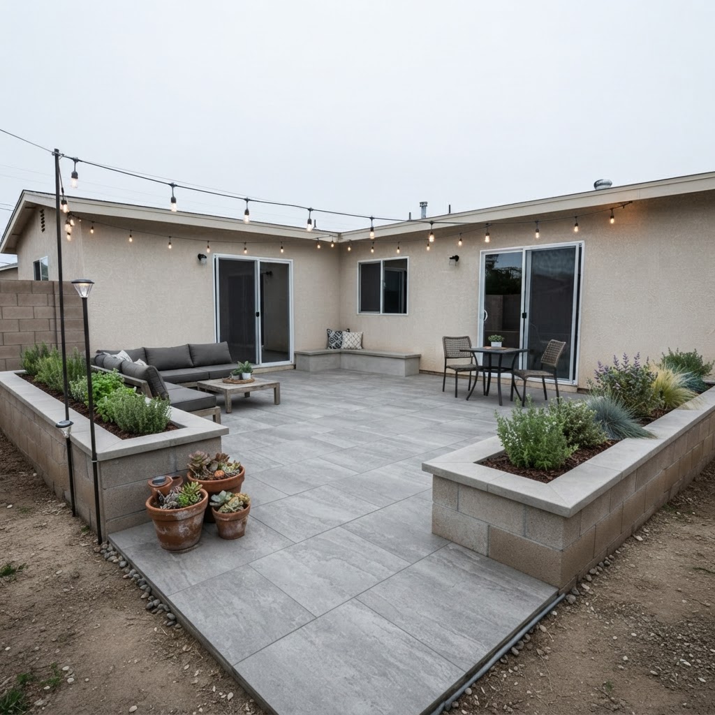 After: Luxury outdoor living with hardscape & planting — Natural Art Landscape & Management, Los Angeles
