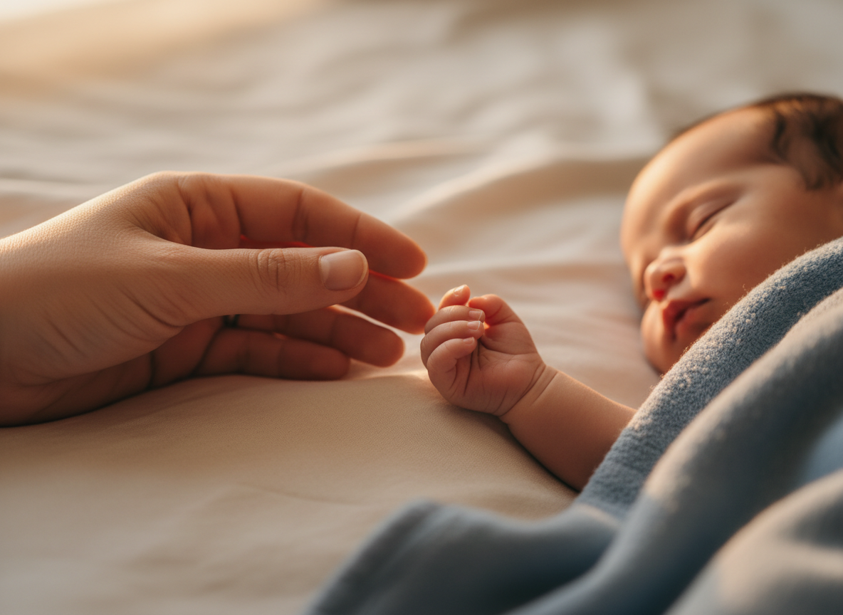 Dettaglio mani madre e neonato