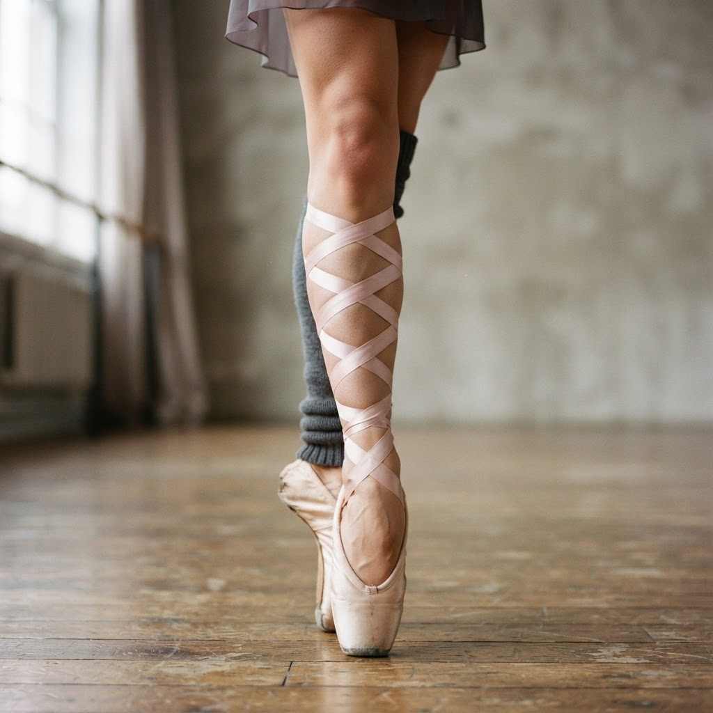Fashion interpretation: ribbons laced high up the calf like Roman sandals