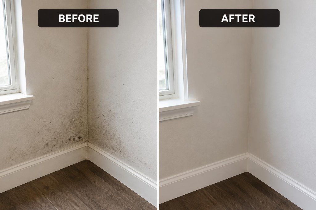 Mold removal from interior wall corner before and after New Jersey