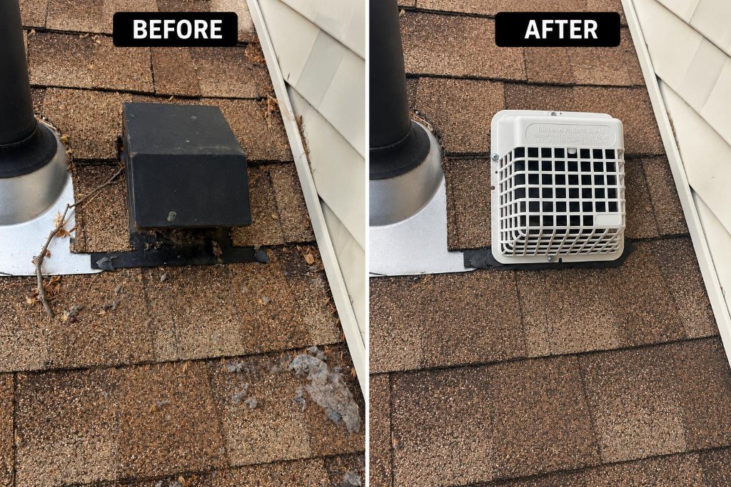 Roof dryer vent cleaned and bird guard installed New Jersey
