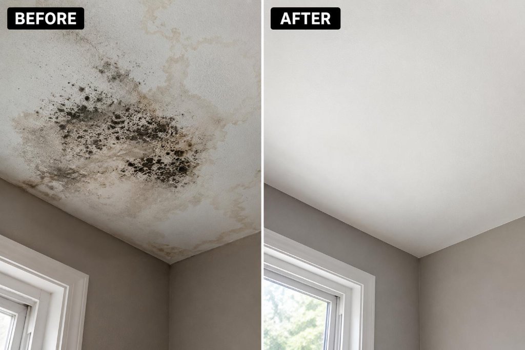 Ceiling mold and water damage removal before and after New Jersey