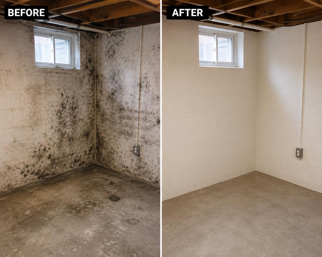 Basement mold remediation before and after New Jersey