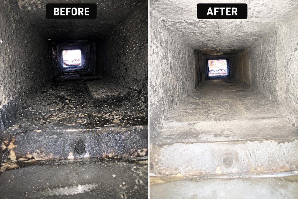 Chimney flue soot cleaning before and after New Jersey