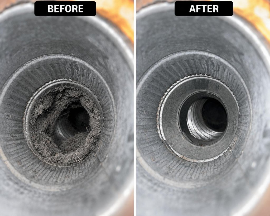 Dryer vent interior before and after lint removal New Jersey