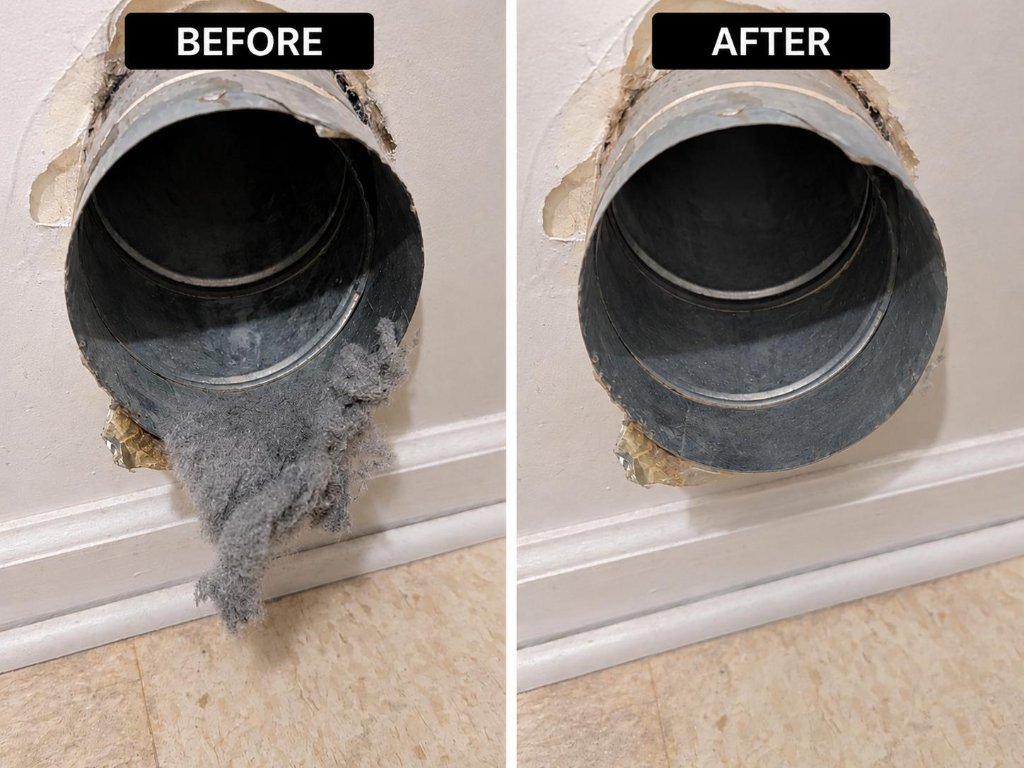 Dryer vent wall opening lint removal before and after New Jersey