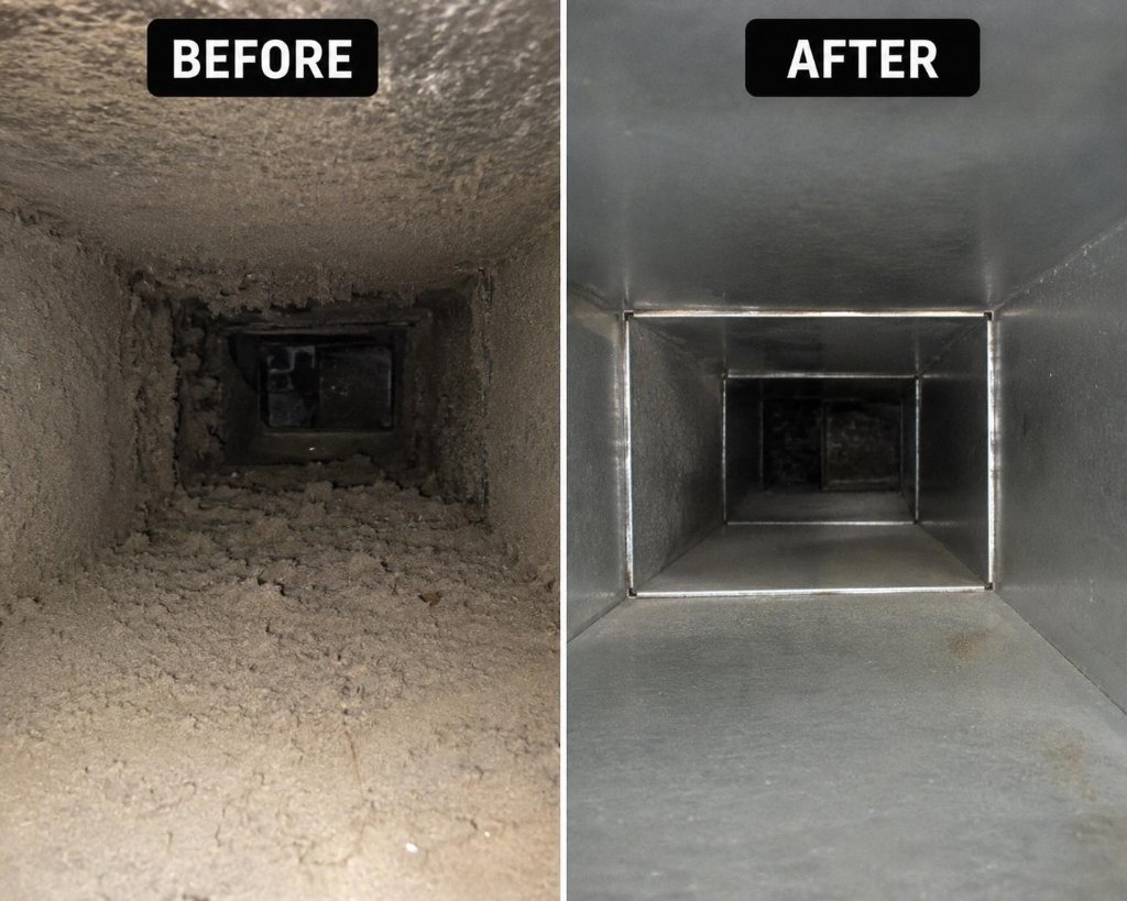 Air duct interior before and after cleaning New Jersey