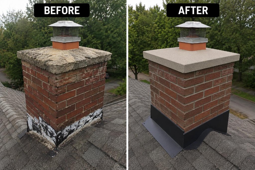 Chimney crown repair before and after New Jersey