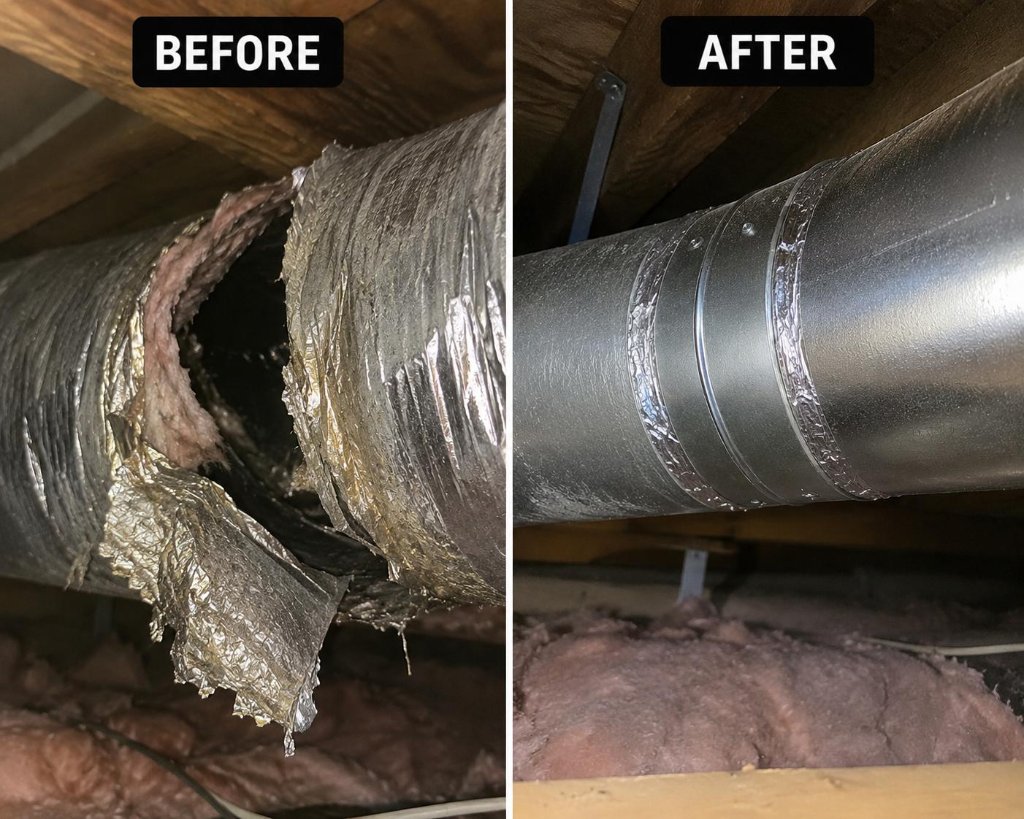 Damaged flexible air duct repaired and replaced New Jersey