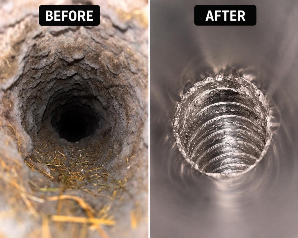 Flexible dryer vent duct cleaning before and after New Jersey