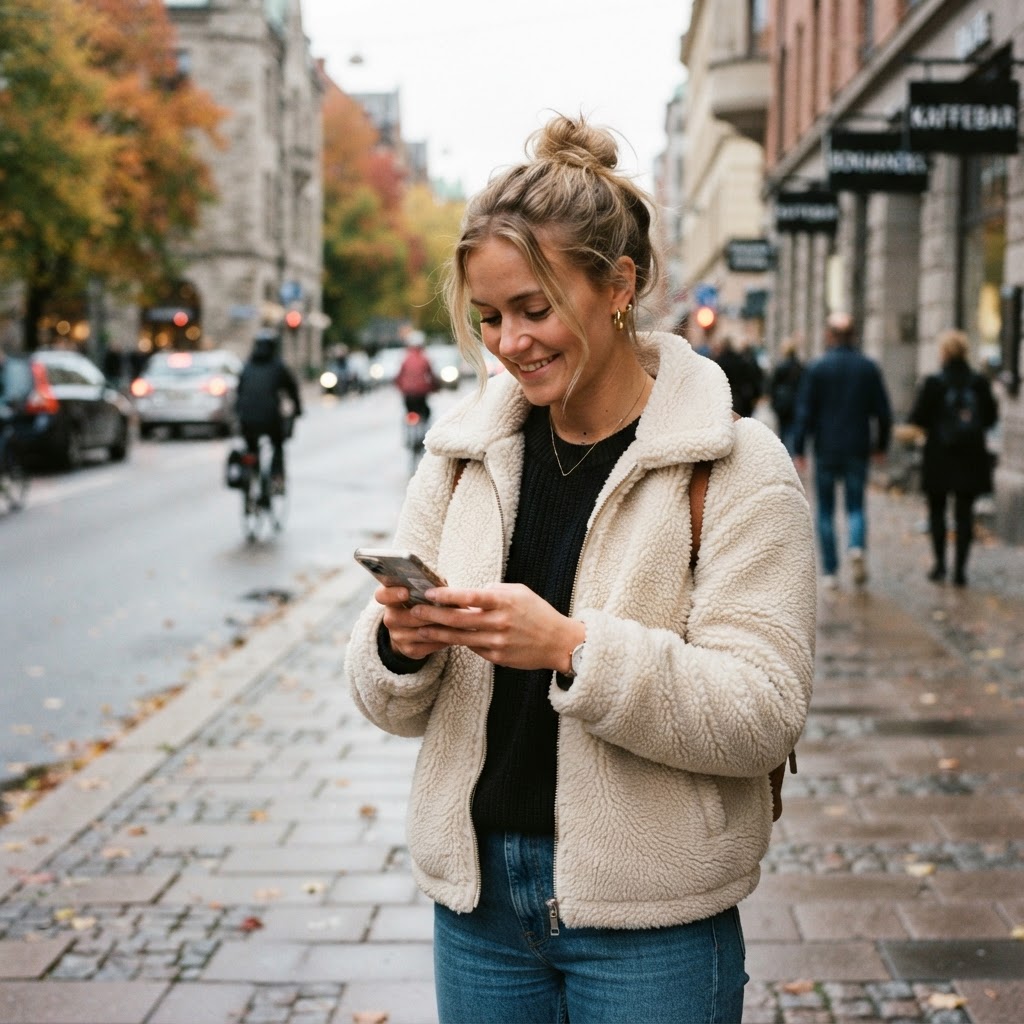 Young woman checking her CavaRide booking on her phone