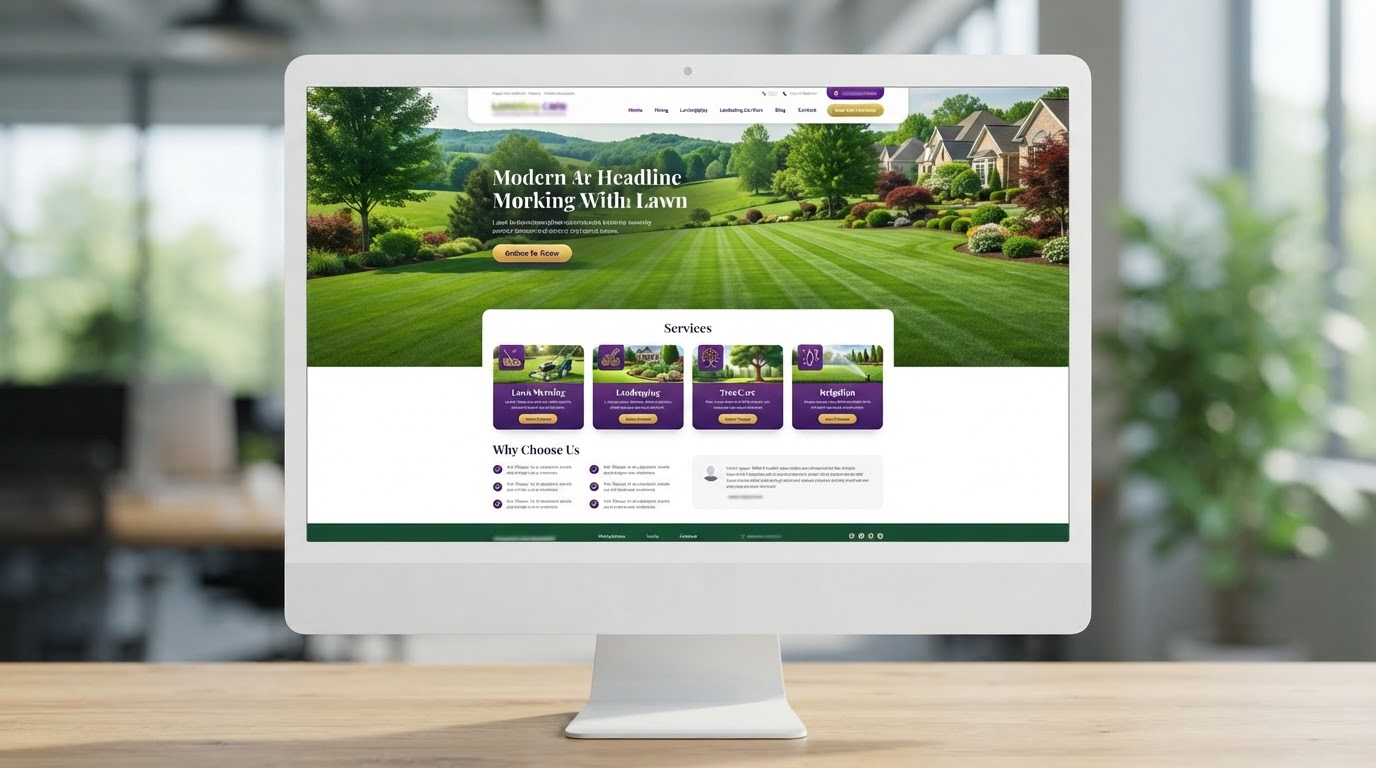 Desktop mockup of a lawn care website