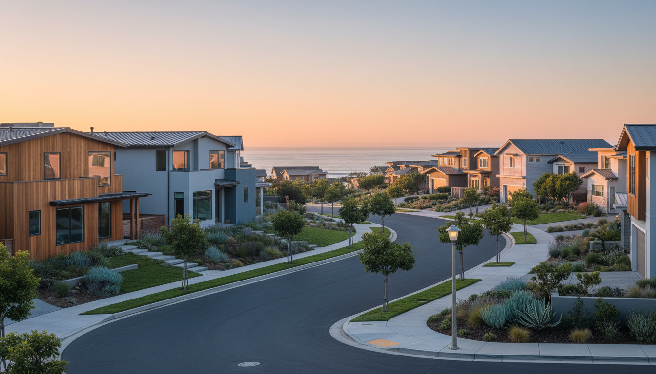 Calm suburban neighborhood at sunrise