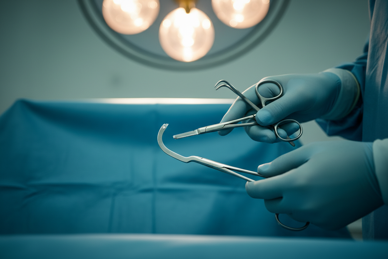 Surgeon's hands holding precision orthopaedic instruments