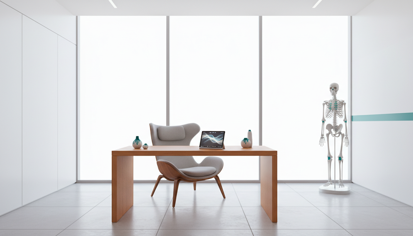 Modern minimalist orthopaedic consultation room with natural light