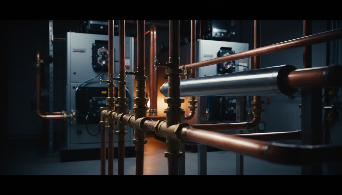 Precision-installed mechanical room with copper piping