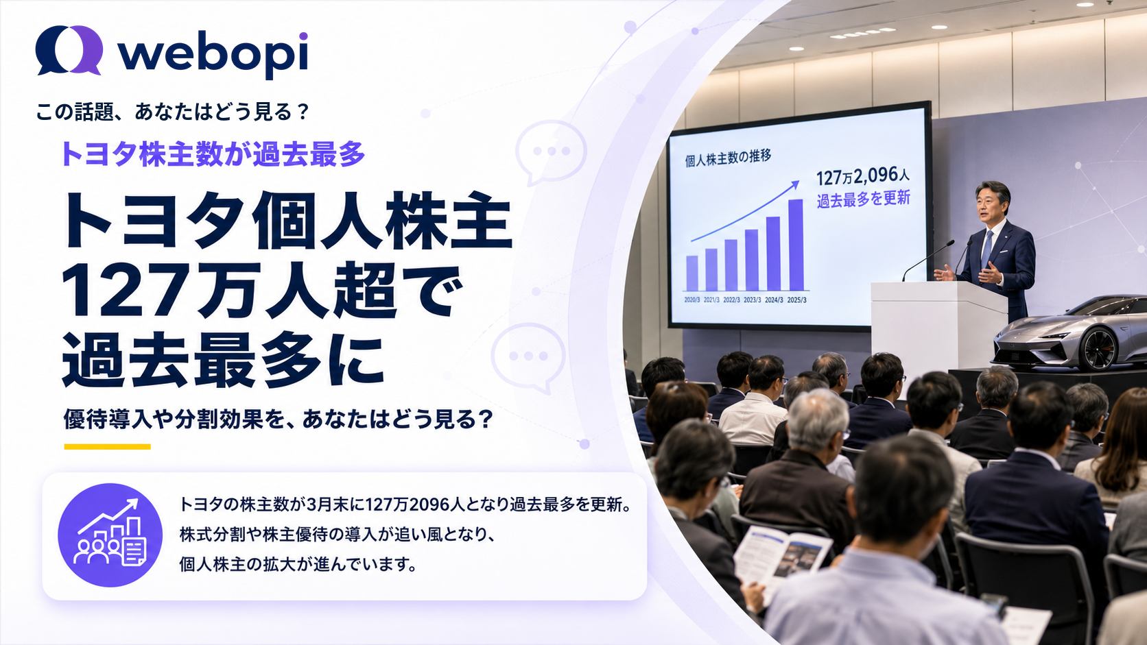 トヨタ株主数が5年で2.5倍に増加、個人株主獲得に成功