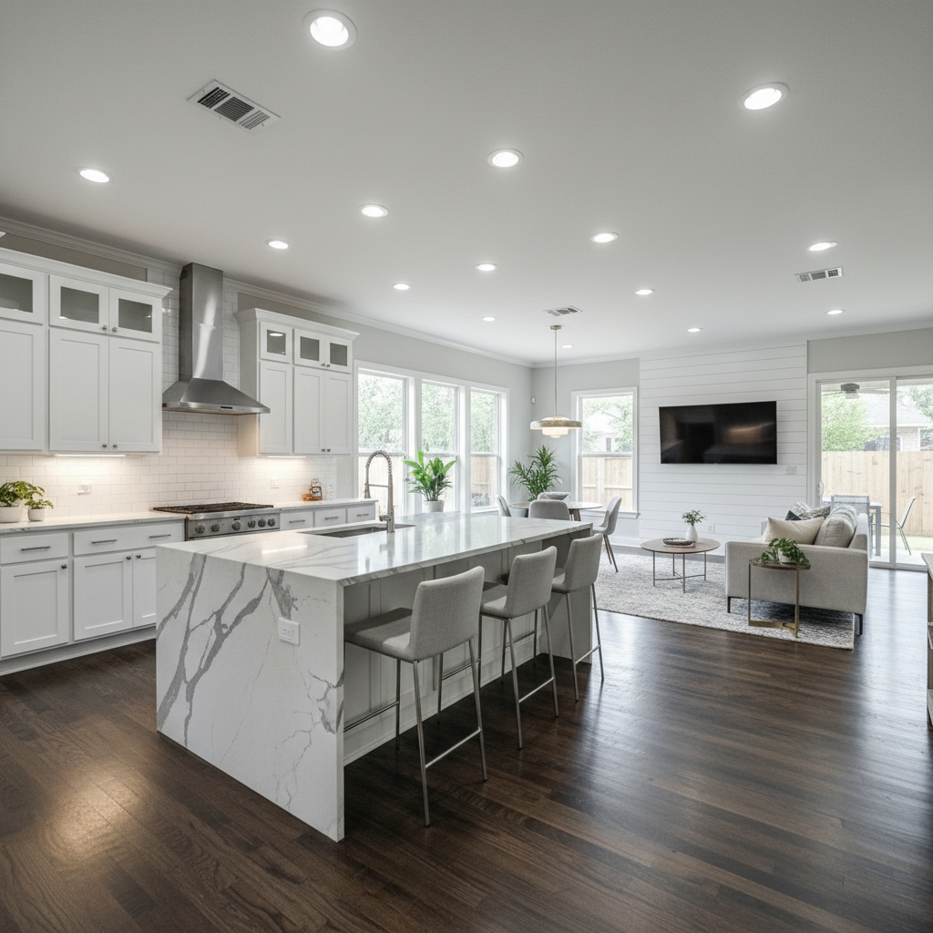 Open-Concept Kitchen & Living in Katy, TX by Magnificent Painters & Remodelers