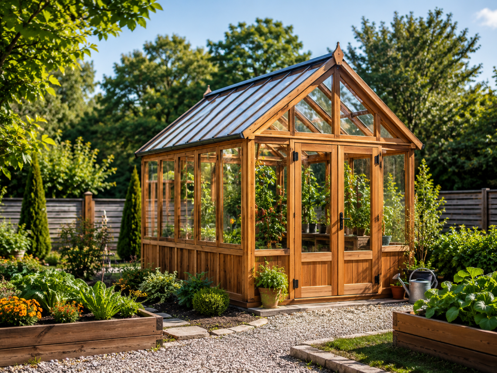 Medium wood framed backyard greenhouse