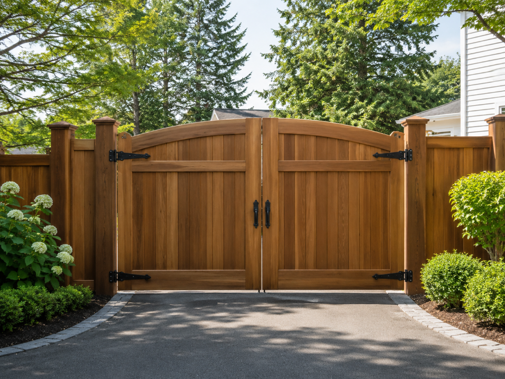Double wood driveway gate