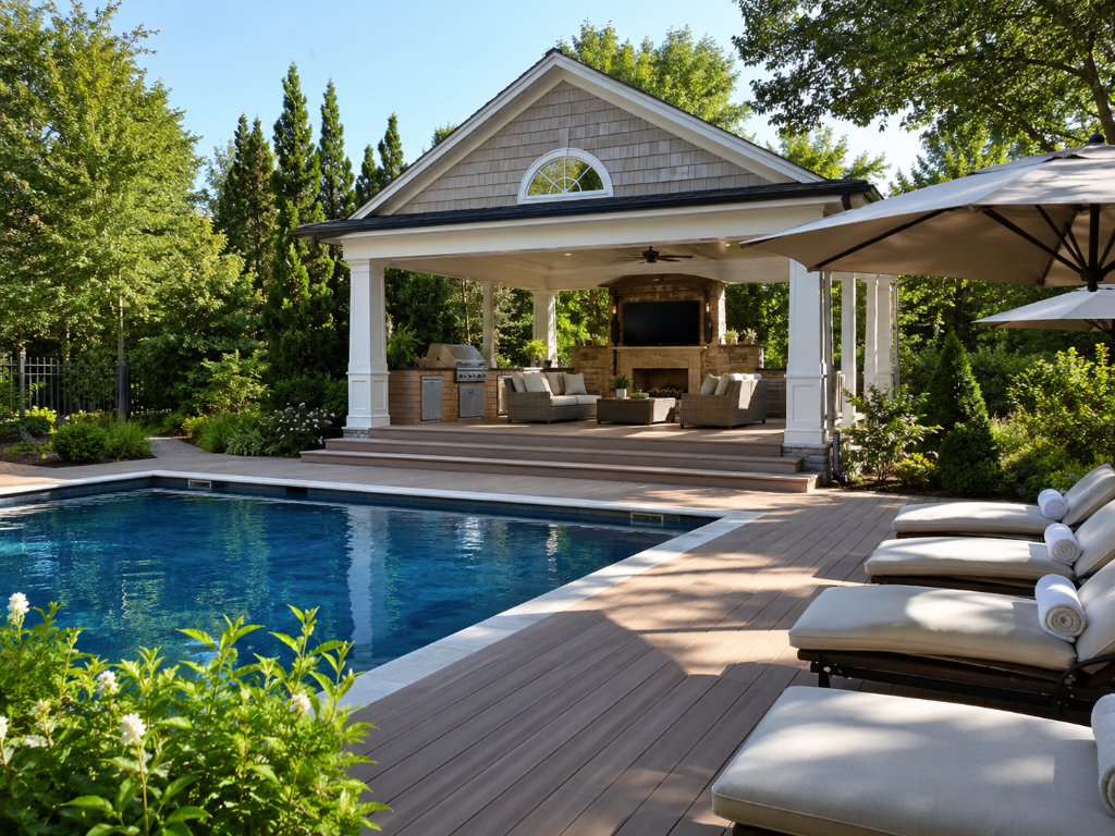 Deck with pool and pavilion
