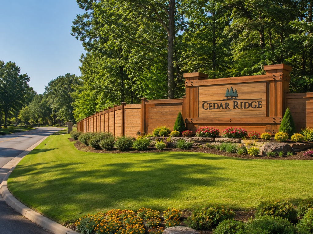 Subdivision wood entry sign