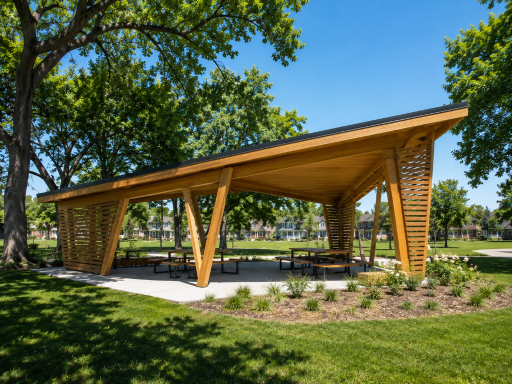 Architectural wood park pavilion