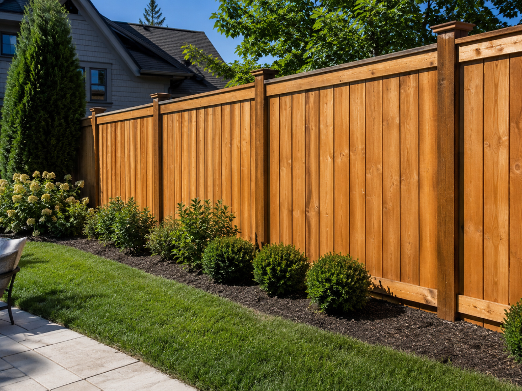 Traditional vertical wood privacy fence