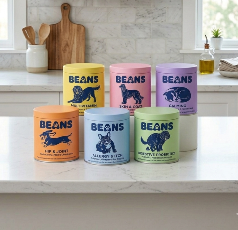 BEANS supplement range on counter