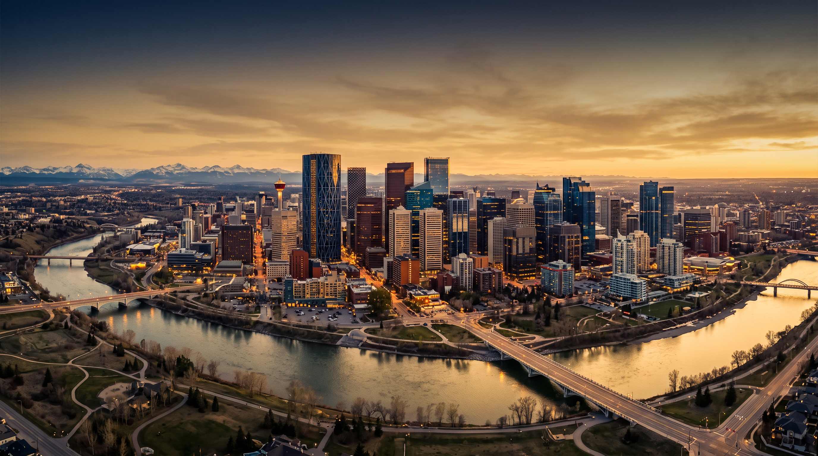 Calgary skyline at sunset