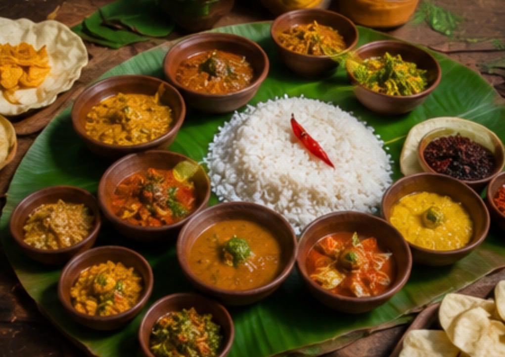 Sri Lankan food on banana leaf