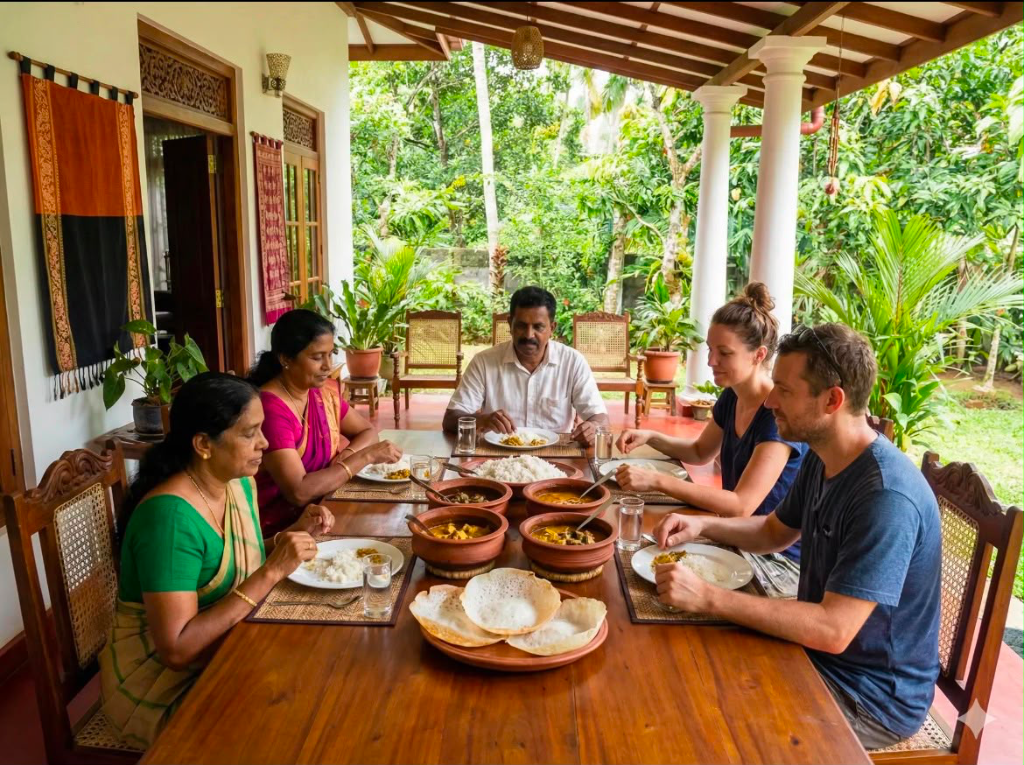 Sharing a meal with a local Sri Lankan family