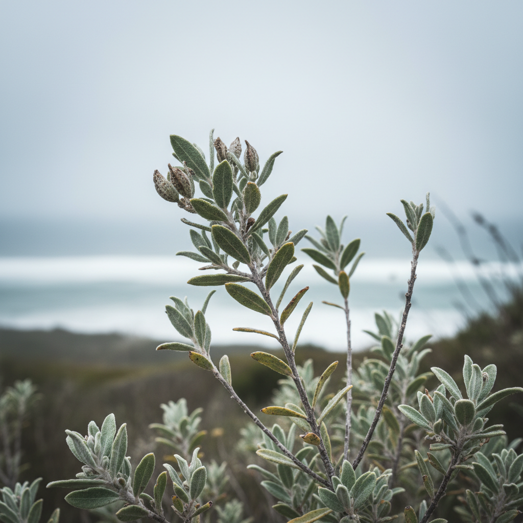 Indigenous fynbos detail in coastal wind