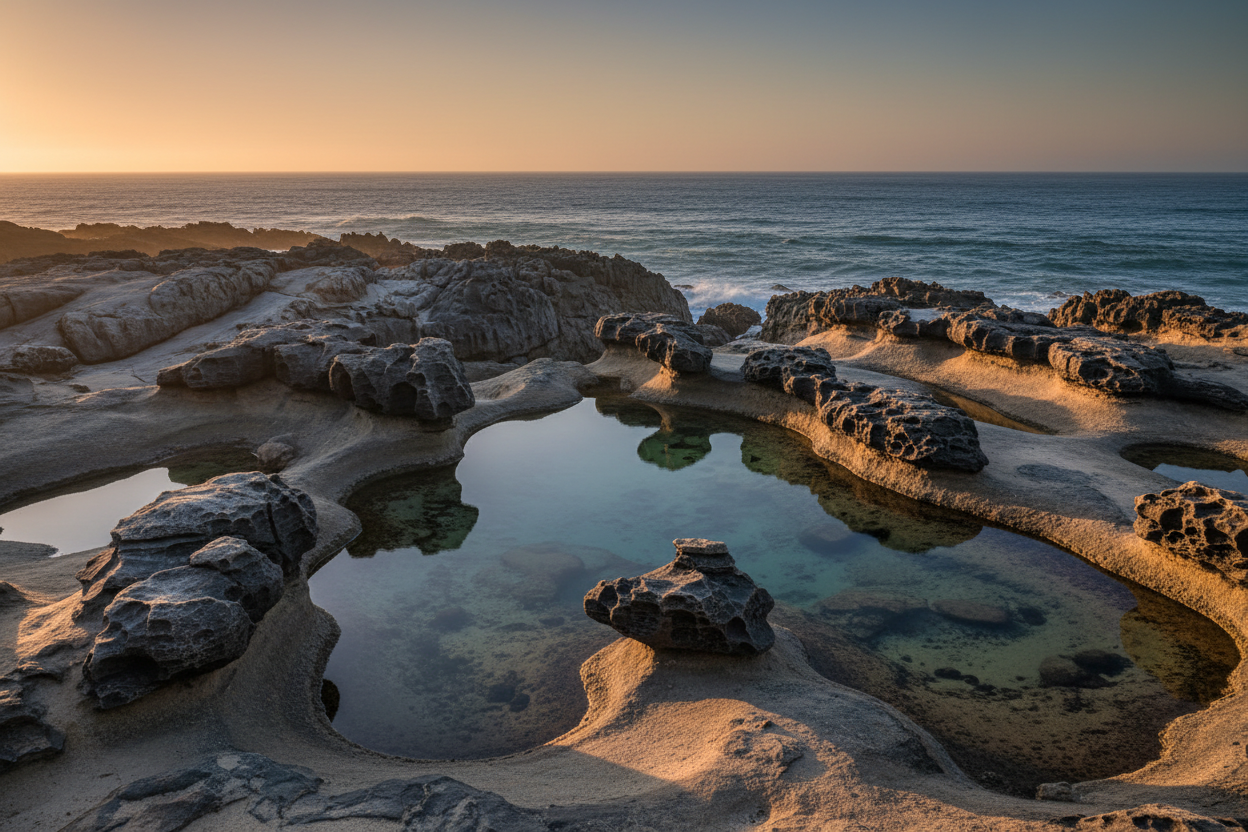 Rocky Kleinkrans coastline at golden hour