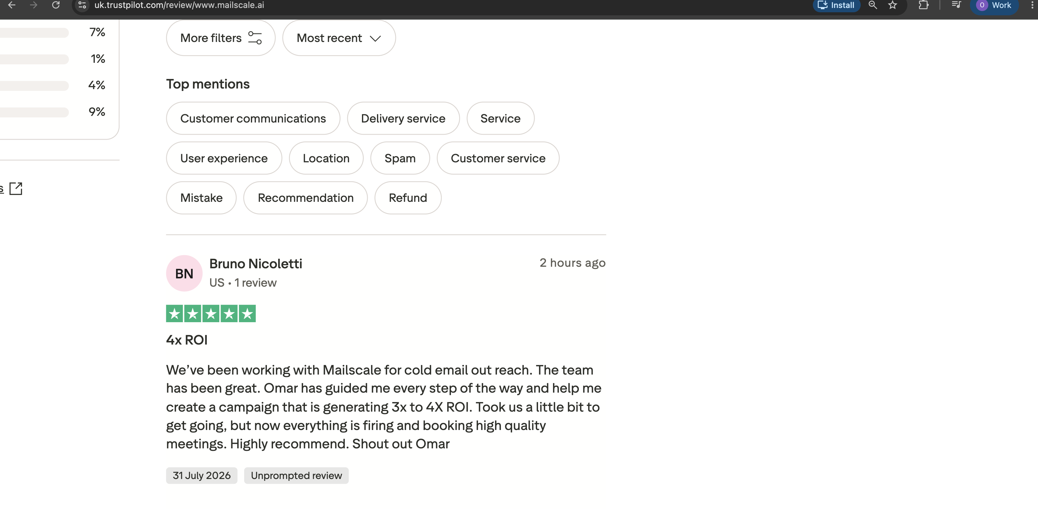 Bruno Nicoletti's five-star Mailscale review on Trustpilot