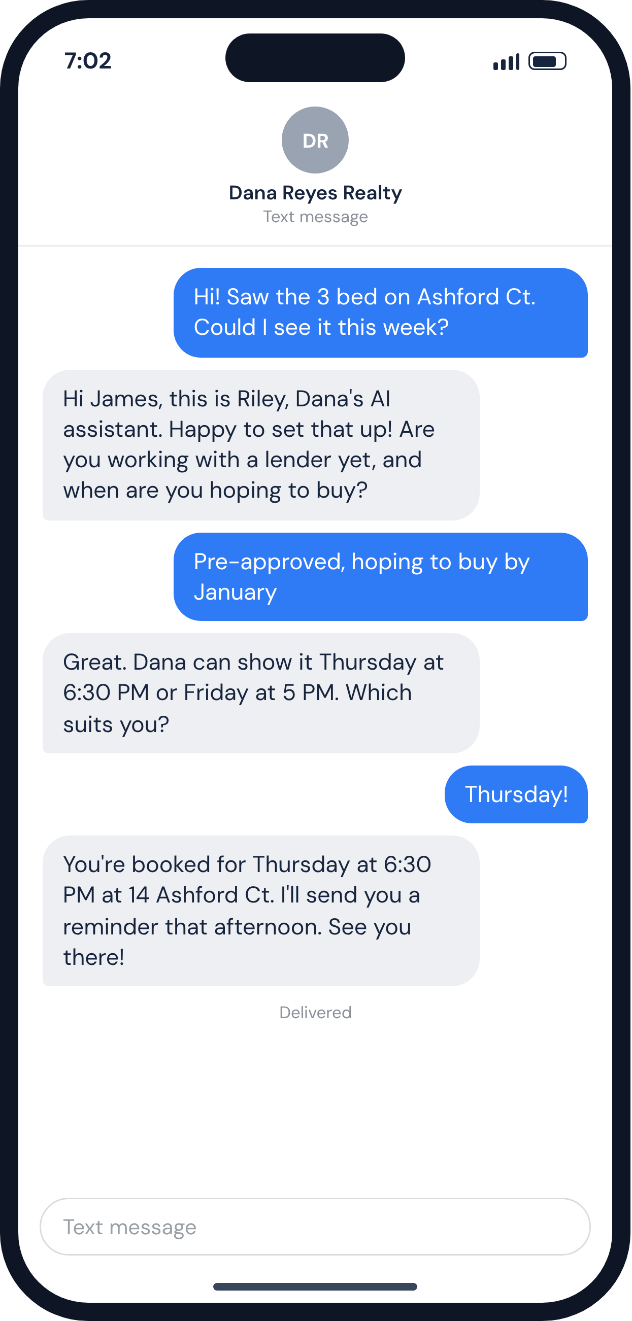 A text message from a lead asking about a listing