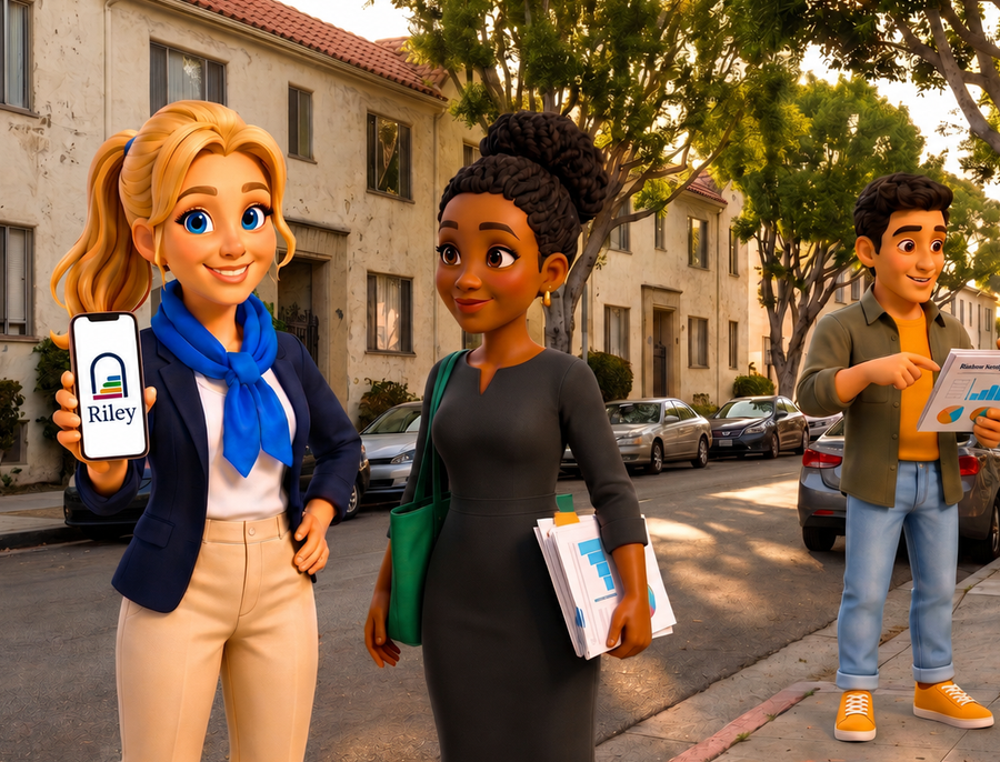 Riley team at golden hour in a residential neighborhood