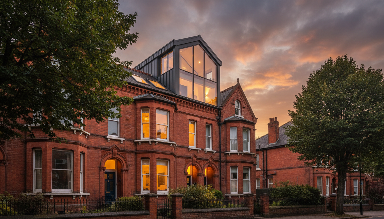 Loft conversion on a grand Jesmond Victorian villa at golden hour