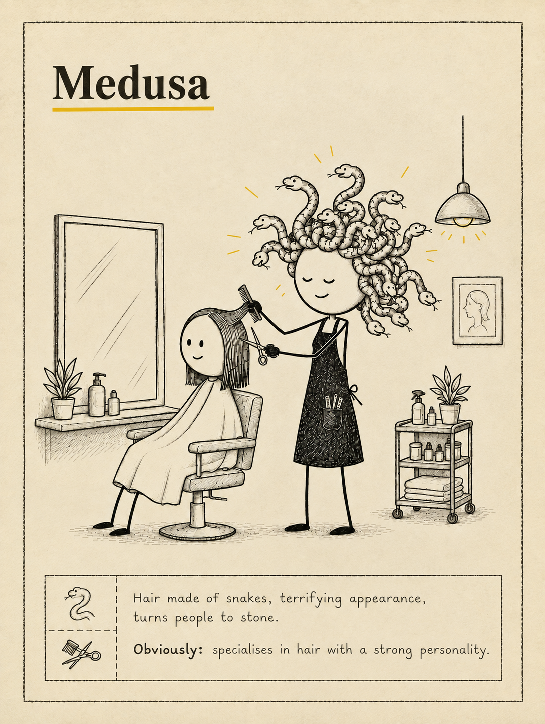 Medusa, hairdresser for strong personalities